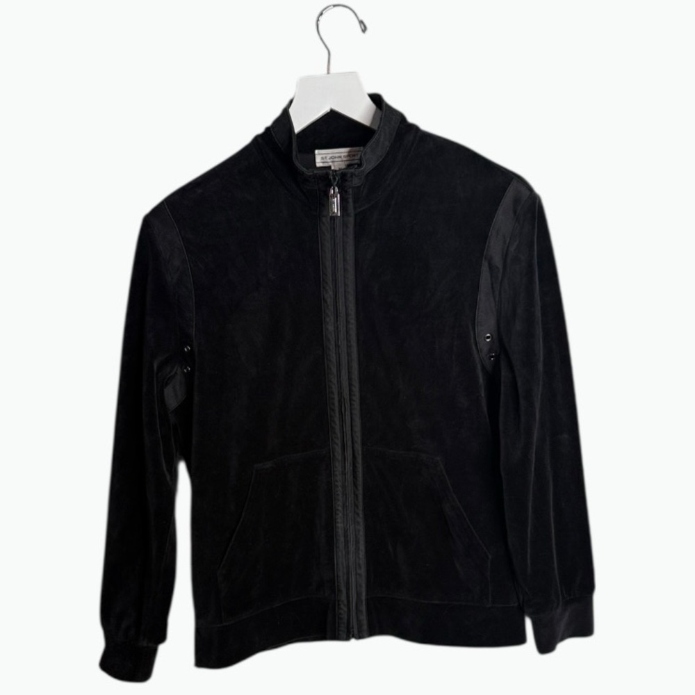 St. John Sport by Marie Gray Velour Classic Tracksuit Jacket in Black W2036 Sz M